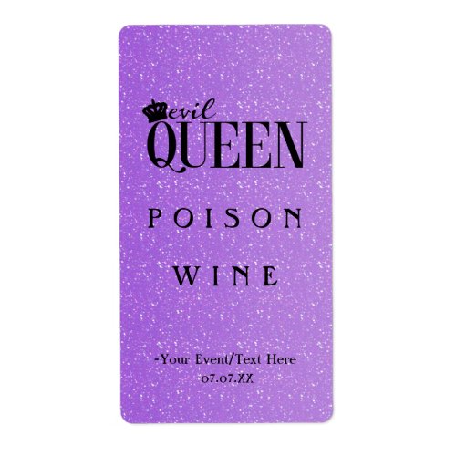 EVIL QUEEN Purple Glitter Glam Chic Wine Label