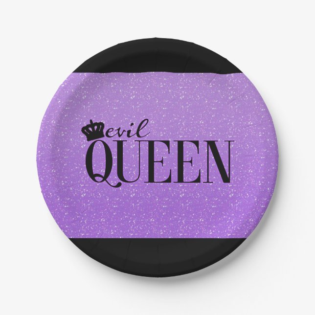 EVIL QUEEN Purple Glitter Glam Party Plates (Front)