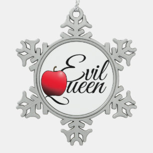 Evil Queen Red Apple Snowflake Pewter Christmas Ornament
