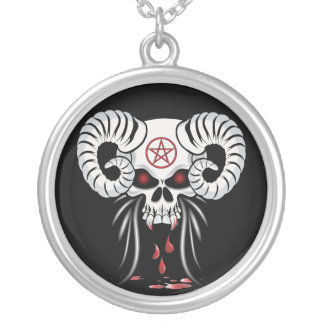 Evil Ram Horned Skull Silver Plated Necklace