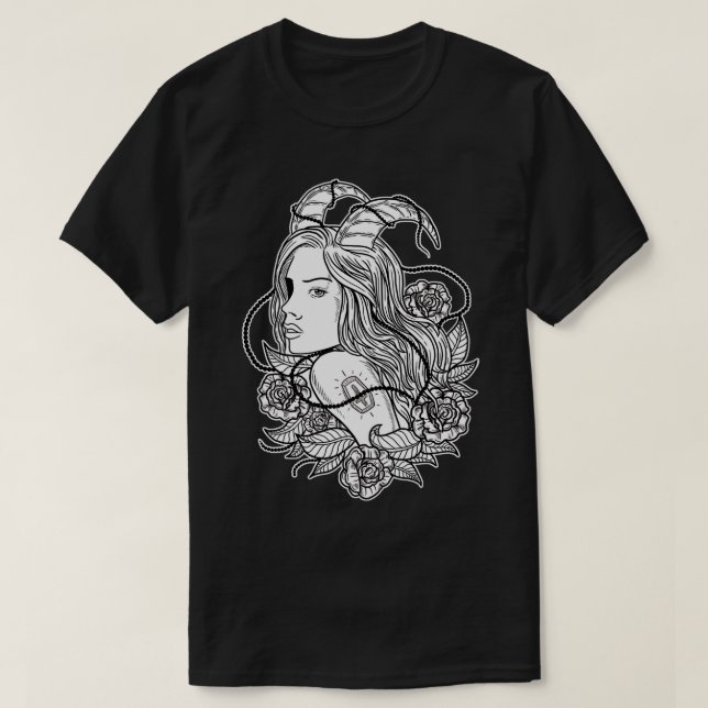Evil Satanic Woman Horns Goth Gothic Witchcraft Wi T-Shirt (Design Front)