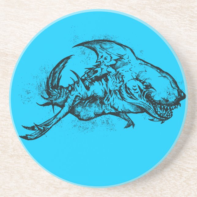 Evil Shark in Black Sandstone Coaster (Front)