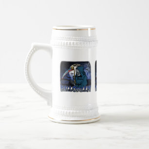 Evil Skeleton In Scary Dark Night Halloween Beer Stein