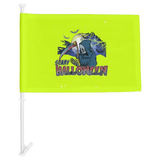 Evil Skeleton In Scary Dark Night Halloween Car Flag (Front)