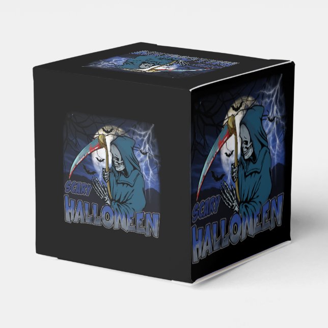 Evil Skeleton In Scary Dark Night Halloween Favor Boxes (Back Side)