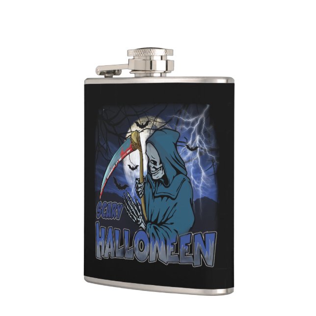 Evil Skeleton In Scary Dark Night Halloween Flask (Left)