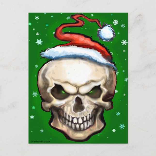 Evil Skull Christmas Holiday Postcard (Front)