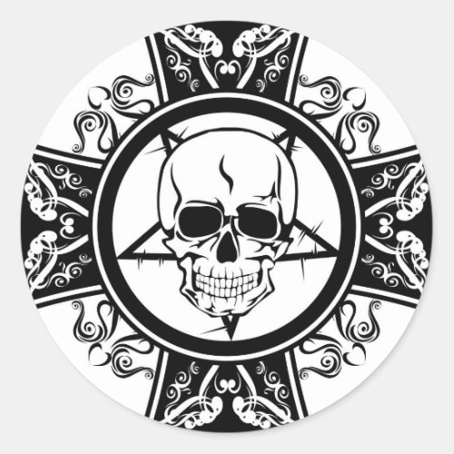Evil Skull on Cross  Dark  Emo Classic Round Sticker