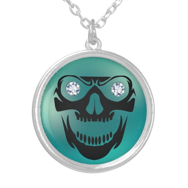 Evil Skull Rhinestone Eyes Necklace Pendant (Front)