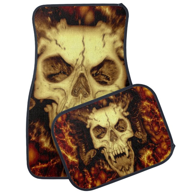 Evil Skull With Fangs Printed Car Floor Mat (Set)
