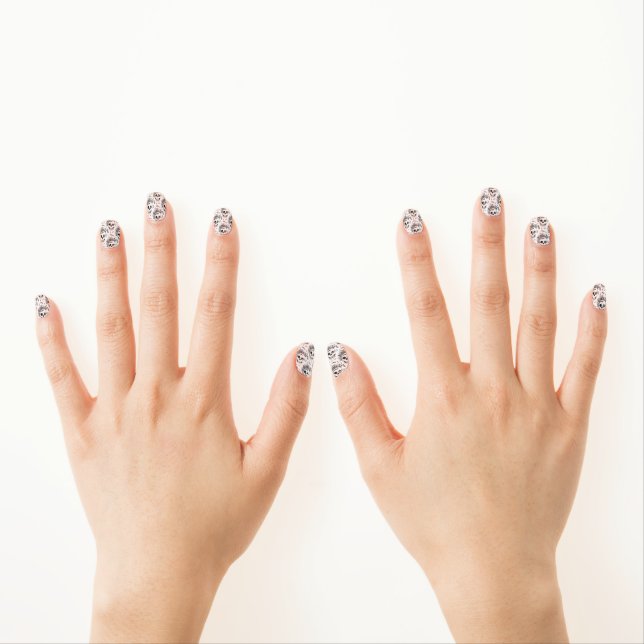 Evil Skulls Black & white Halloween minx nail art (Insitu - Hands)