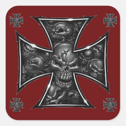 Evil Skulls Iron Cross Square Sticker