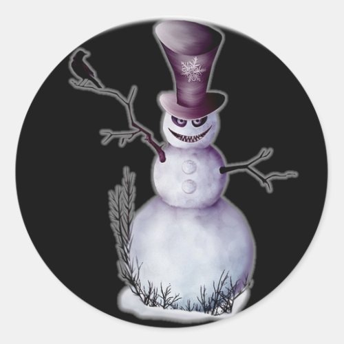 evil snowman classic round sticker