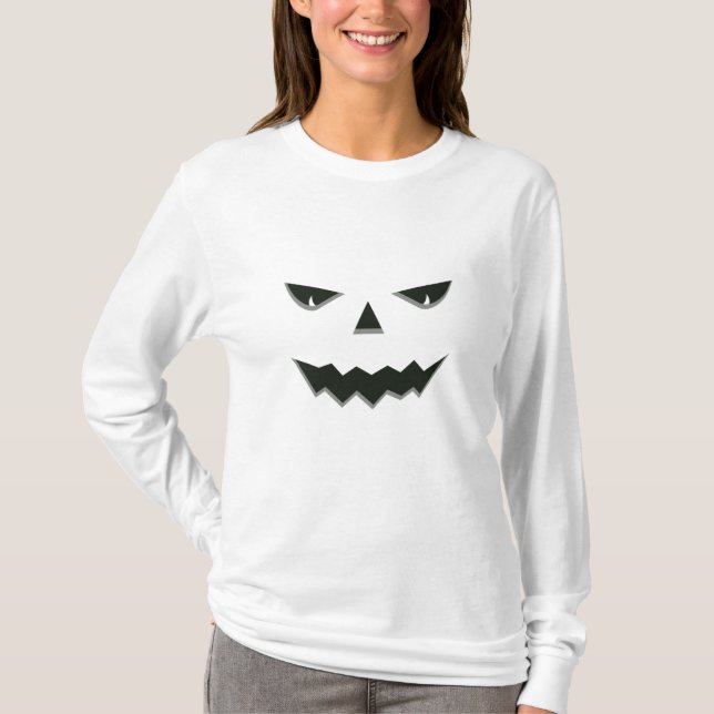 Evil Spooky Pumpkin Face Jack O' Lantern Halloween T-Shirt (Front)
