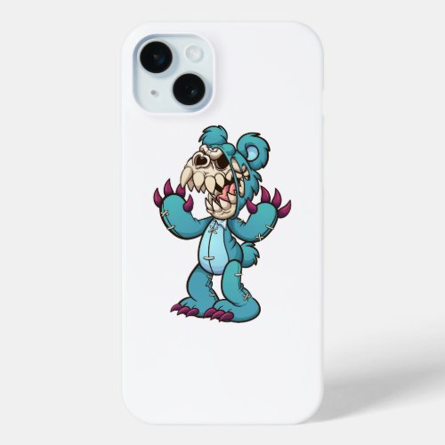 evil teddy bear with a skull face iPhone 15 plus case