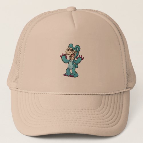 evil teddy bear with a skull face trucker hat