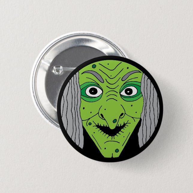Evil Wicked Witch Face Kids Halloween Button (Front & Back)