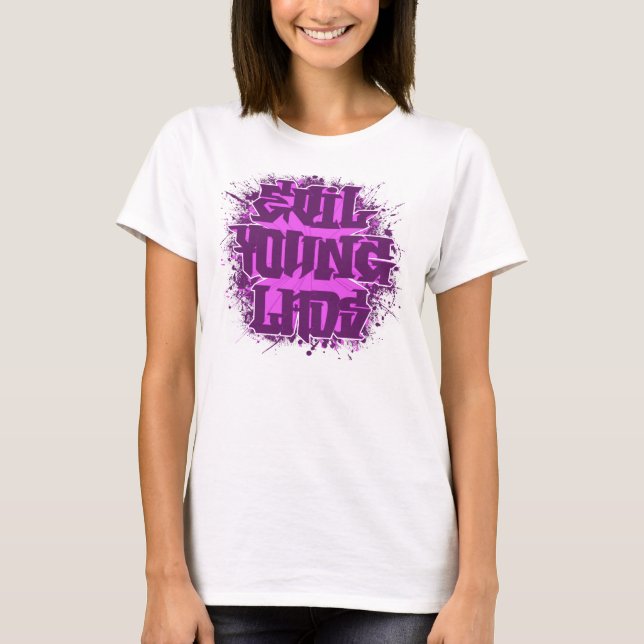 Evil Young LAds Meanie Purp an Pink T-Shirt (Front)