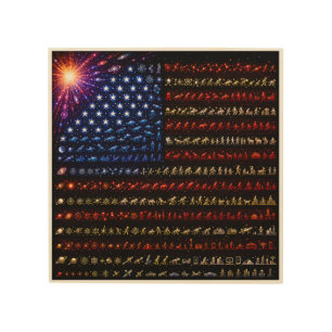 Evolution American Flag Big Bang to Humanity Wood Wall Art