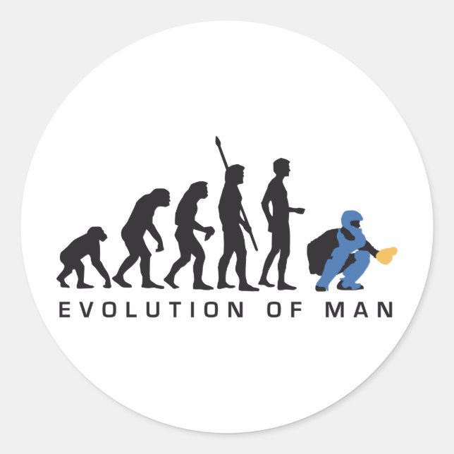 evolution baseball catcher classic round sticker (Front)