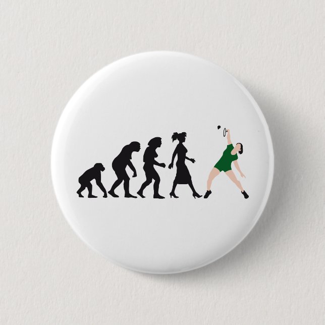 evolution female badminton player pinback button (Front)