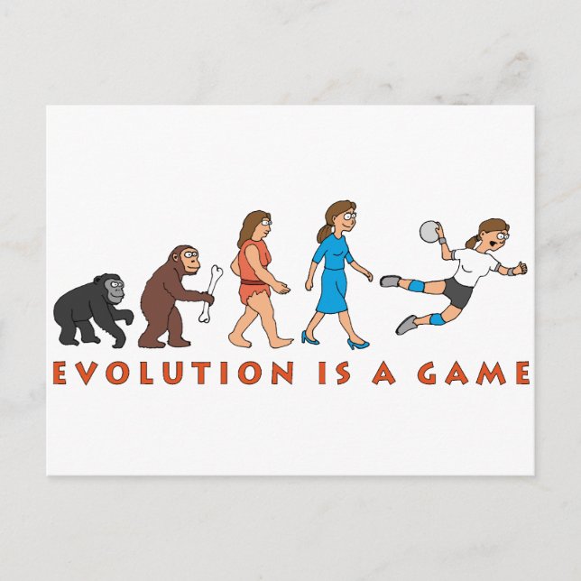 evolution female handball player comic postcard (Front)