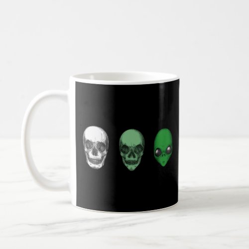 Evolution Of Alien Space Skull To Ufo Green Alien  Coffee Mug