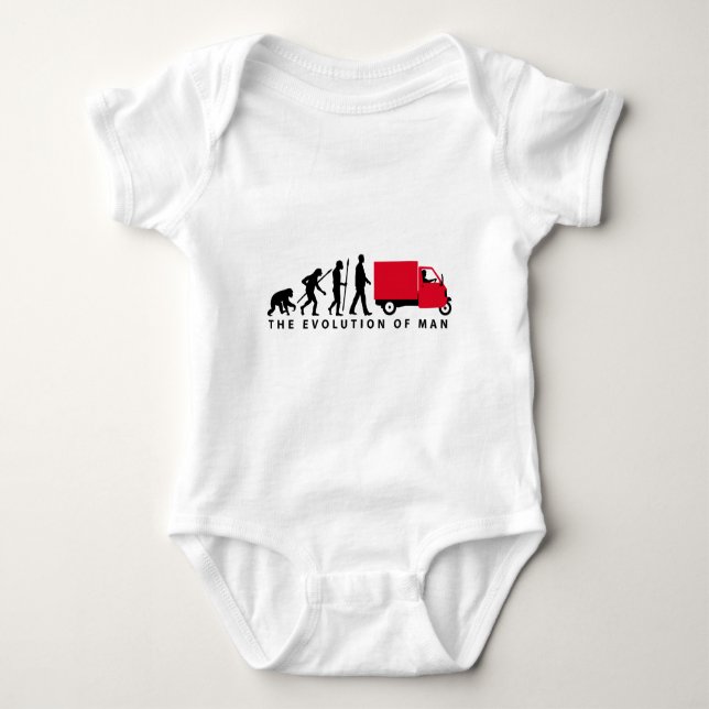 Evolution of man Piaggio Ape mini transporter Baby Bodysuit (Front)