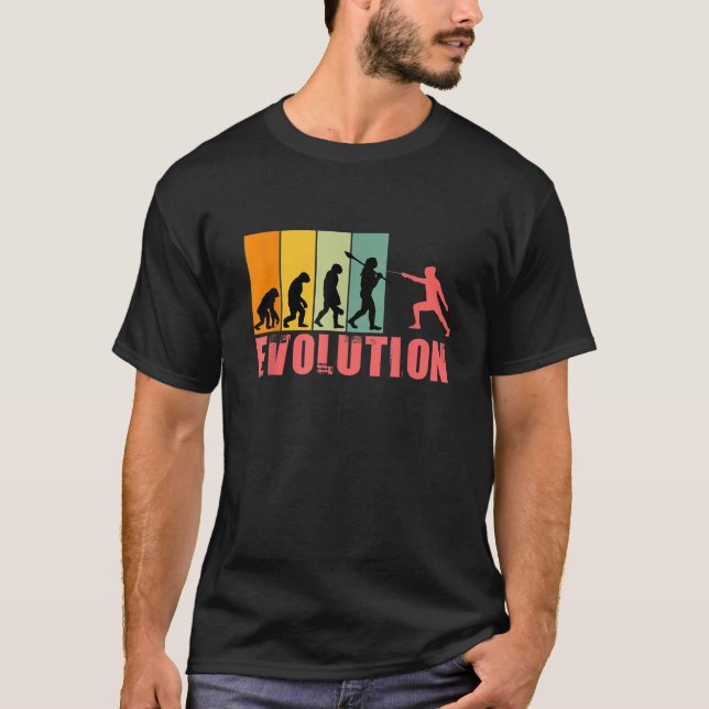 Evolution of Man Retro Fencing Evolution Fencer T-Shirt (Front)