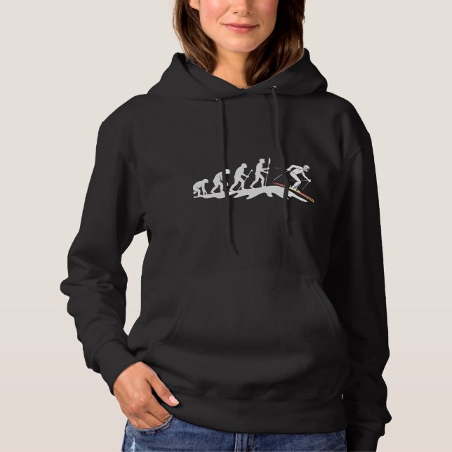 Evolution of Skiing Funny Alpine Graphic Hoodie (Front)