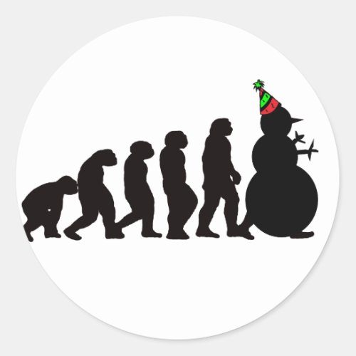 Evolution of Snowman Fun Winter Apparel and Gifts Classic Round Sticker
