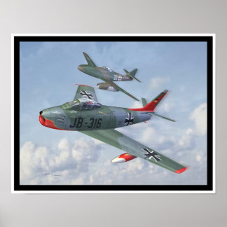 Evolution of the Breed: F-86 & Me 262 in formation Poster