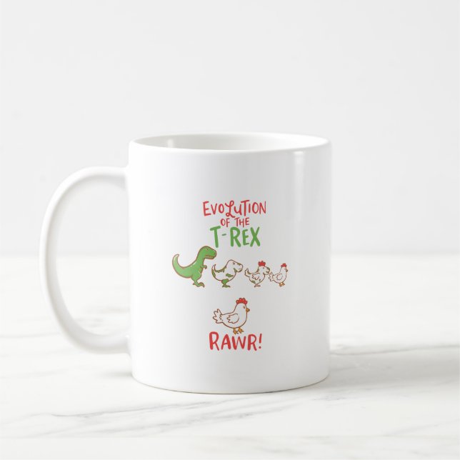 Evolution Of The T-Rex RAWR! Funny Dino Chicken Coffee Mug (Left)