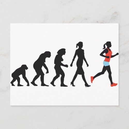 evolution of woman female jogger postcard