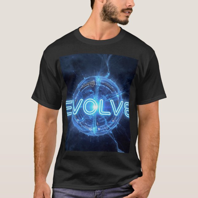 EVOLVE Neon Blue Digital Sphere T-Shirt | Tech Evo (Front)
