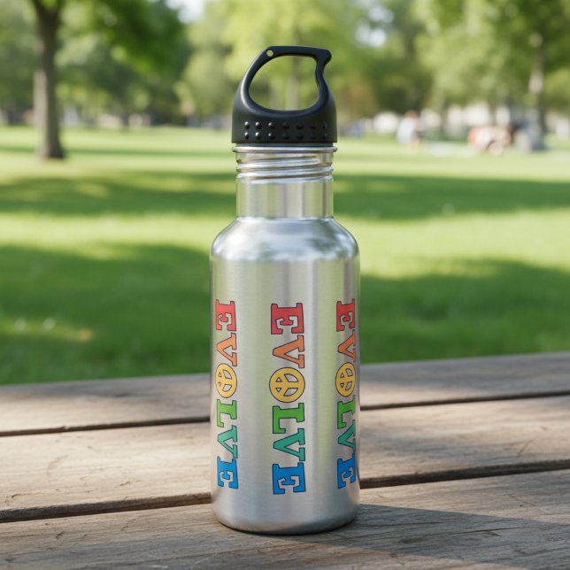 Evolve Peace Sign Stainless Steel Water Bottle (Evolve peace sign watter bottle.)