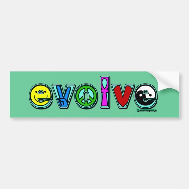 EVOLVE with Six Symbols of Peace and Progress Bumper Sticker (Front)