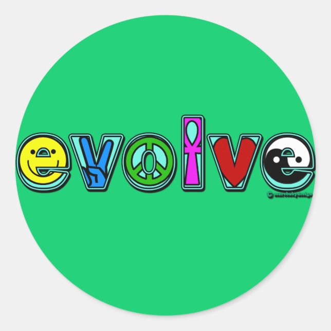 EVOLVE with Six Symbols of Peace and Progress Classic Round Sticker (Front)