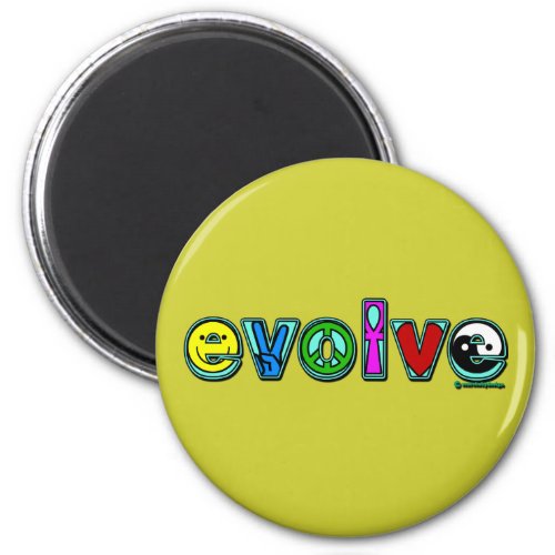 EVOLVE with Six Symbols of Peace and Progress Magnet