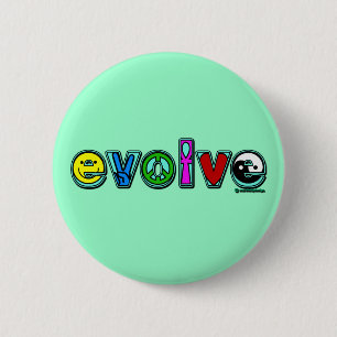 EVOLVE with Six Symbols of Peace and Progress Pinback Button