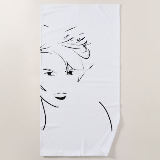 Evolved Black Line Art Stilized Female Touch Beach Towel