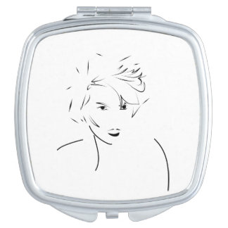 Evolved Black Line Art Stylized Female Touch Compact Mirror