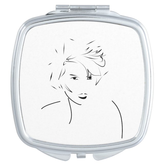 Evolved Black Line Art Stylized Female Touch Compact Mirror (Front)