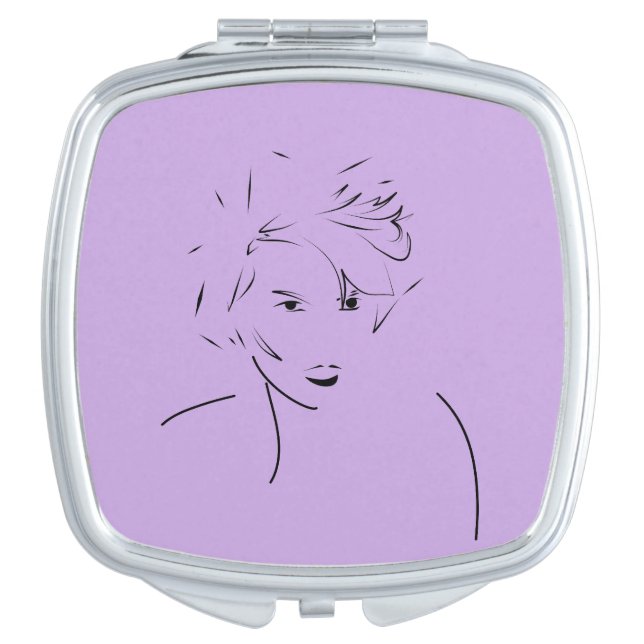 Evolved Black Line Art Stylized Female Touch Compact Mirror (Front)