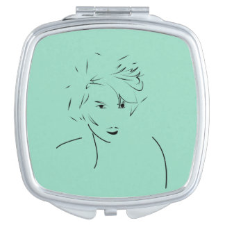 Evolved Black Line Art Stylized Female Touch Compact Mirror
