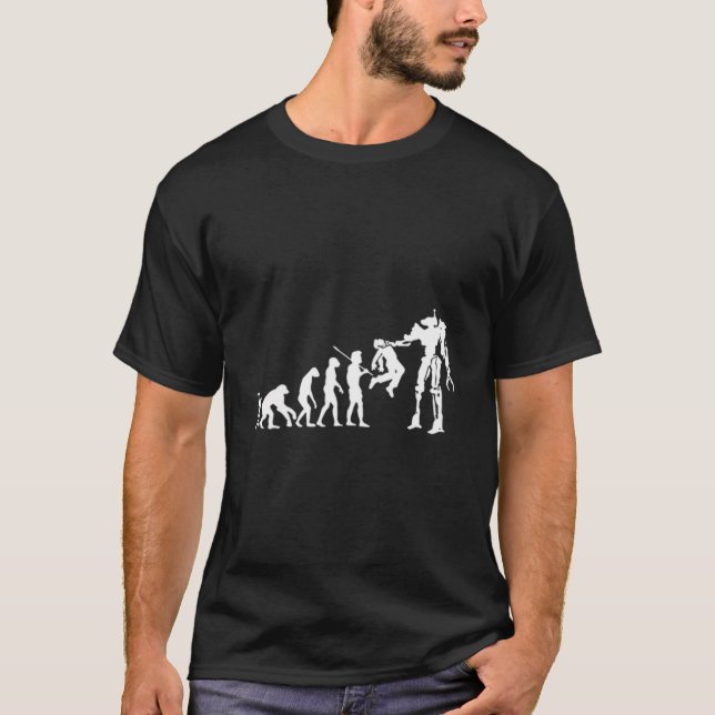 Evolving Future - Humans And Robots Dystopian Tech T-Shirt (Front)