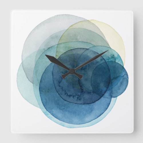 Evolving Planets _ Watercolor Circles Square Wall Clock