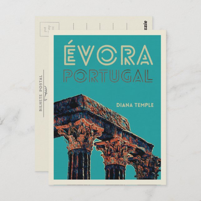 Evora Diana temple illustration Portugal Postcard (Front/Back)