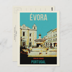 Evora Giraldo square illustration Portugal Postcard