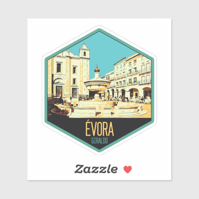 Evora Giraldo square illustration Portugal Sticker (Sheet)